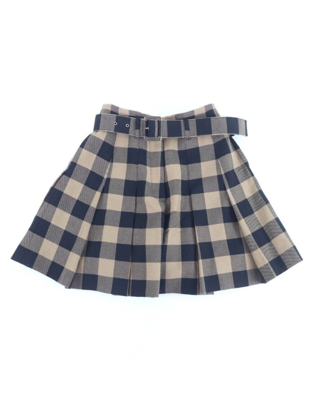 Dior Wool Block Check Pattern Culotte Skirt with Belt Brown 42